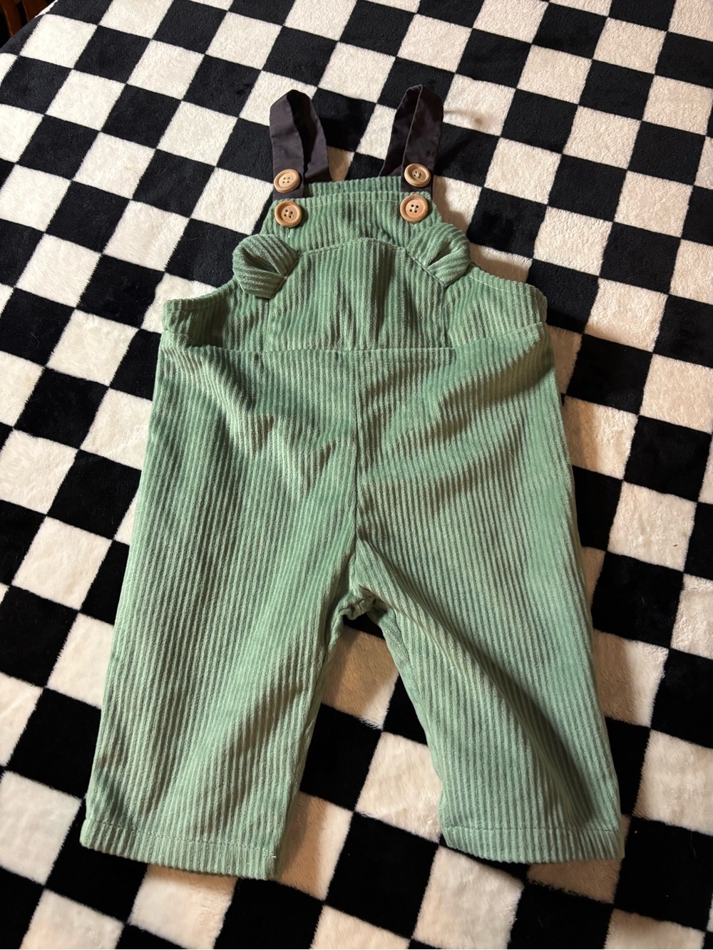 3/6 month green bear overalls